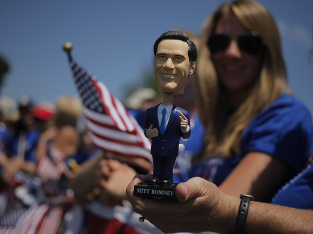 A bobblehead doll of Republican presidential candidate Mitt Romney at the July 4 parade in Wolfeboro, N.H.