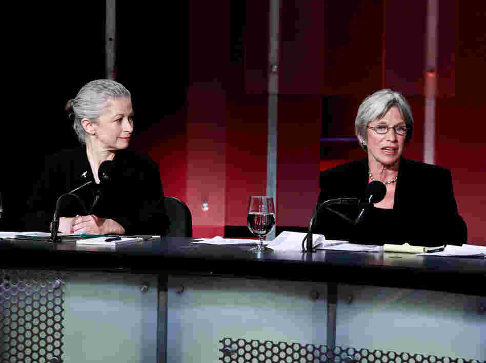 Deborah Goldberg (left) and Katherine Hudson argue in favor of the motion "The Natural Gas Boom Is Doing More Harm Than Good."