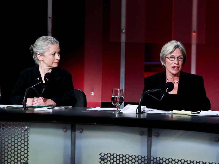 Deborah Goldberg (left) and Katherine Hudson argue in favor of the motion 