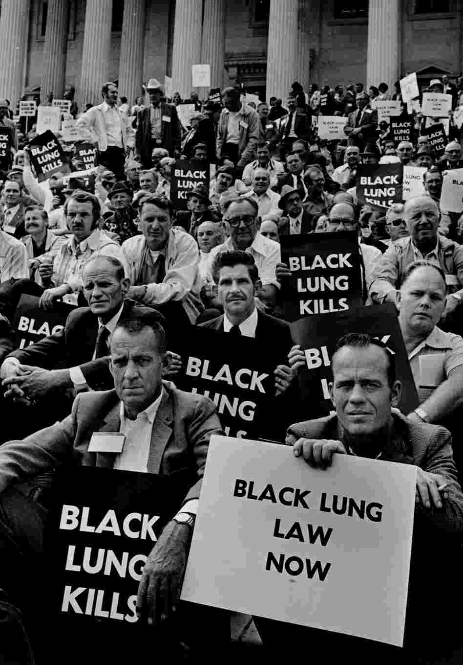 Coal miners rally for black lung law on the steps of the U.S. Capitol in 1975.