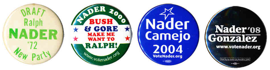 Ralph Nader as a presidential candidate dates back to 1972. After 2000 he left the Green Party and ran as an independent in '04 and '08. Ralph Nader as a presidential candidate dates back to 1972. After 2000 he left the Green Party and ran as an independent in '04 and '08.