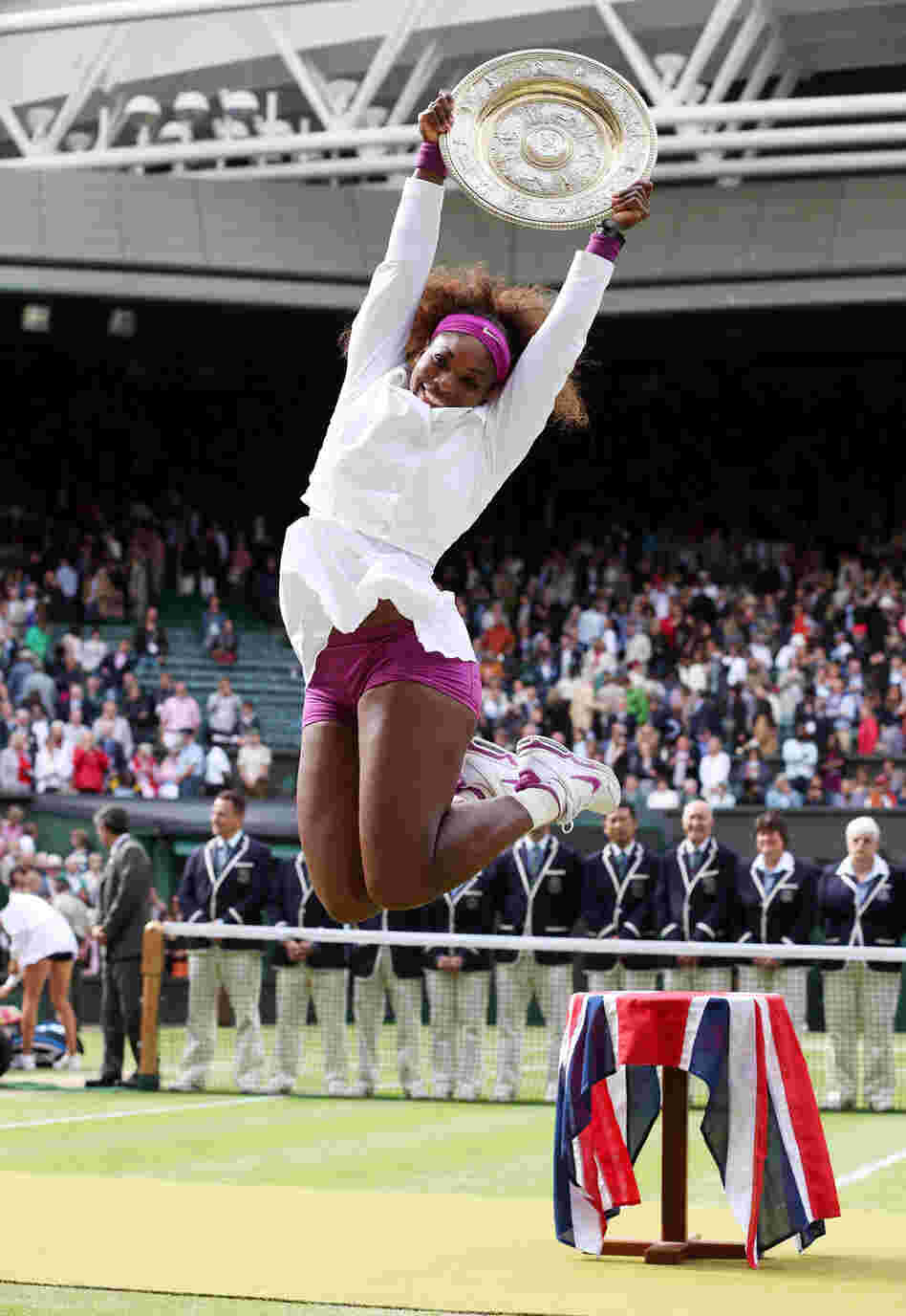 Serena Williams of the U.S. celebrates after her women's singles final match victory on Saturday at Wimbledon.