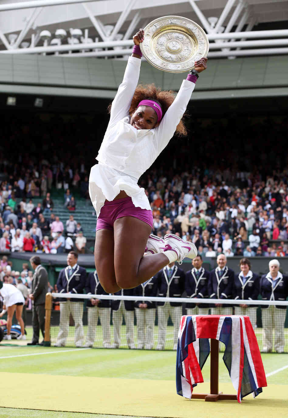 Serena Williams of the U.S. celebrates after her women's singles final match victory on Saturday at Wimbledon.