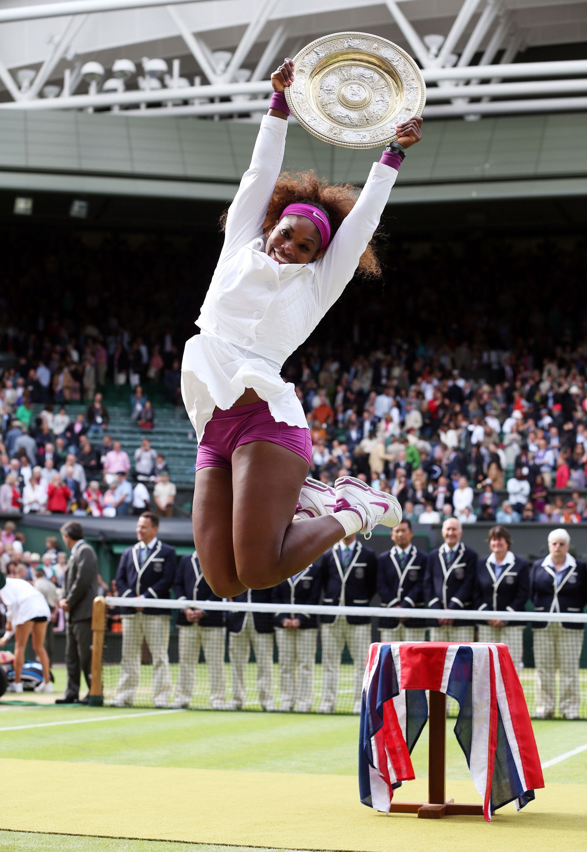 Serena Williams of the U.S. celebrates after her women's singles final match victory on Saturday at Wimbledon.