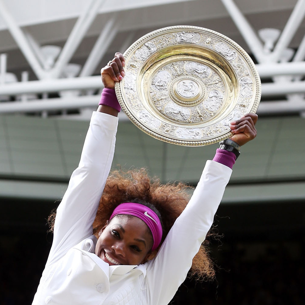 Serena Williams of the U.S. celebrates after her women's singles final match victory on Saturday at Wimbledon.