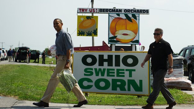 President Obama at a stop on his bus tour of Ohio in Port Clinton on July 5.