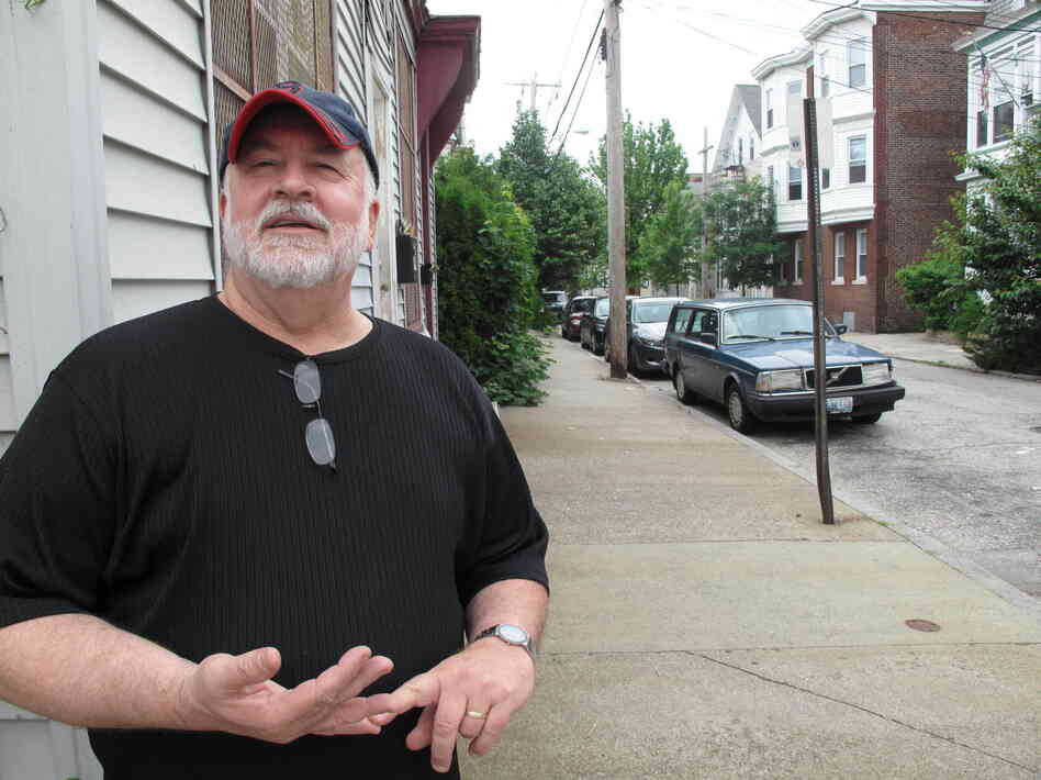 Author Bruce DeSilva shows NPR's Jennifer Ludden around Providence's America Street, where he imagines his main character, Liam Mulligan, lives "in an apartment furnished with a Salvation Army mattress, an ancient Frigidaire and not much else."