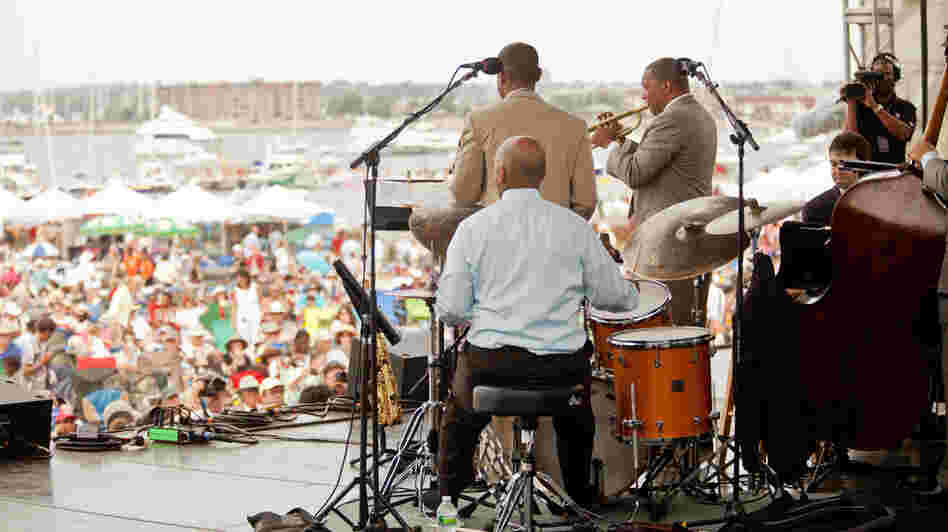 Wynton Marsalis' ensemble performs at the Newport Jazz Festival.
