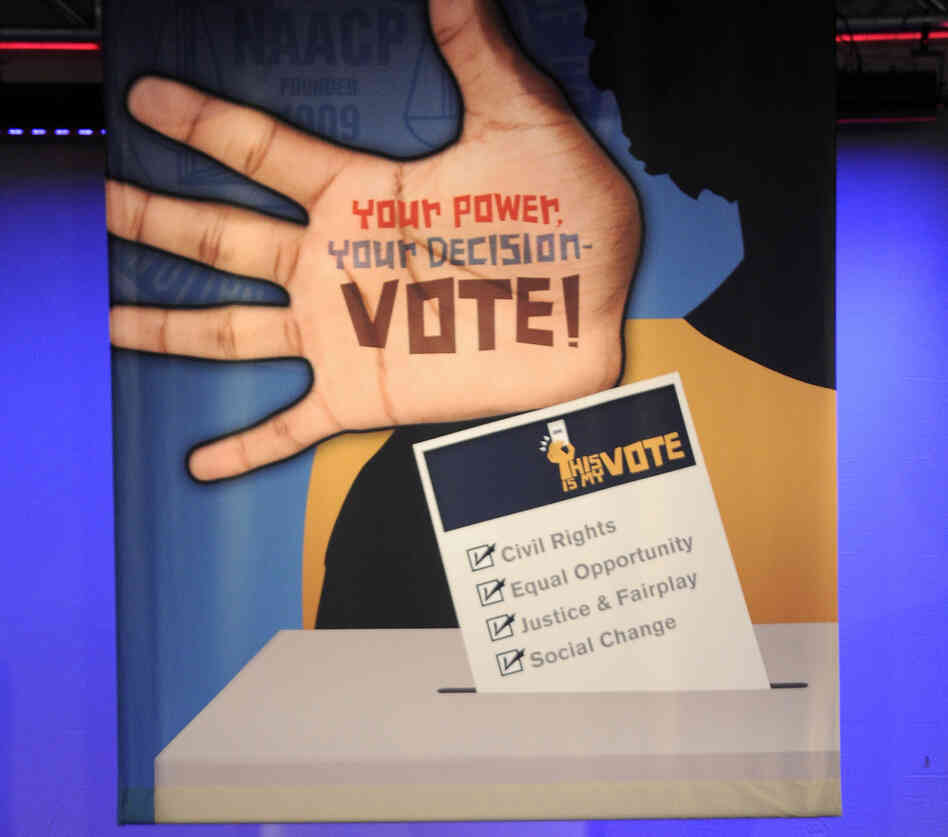 A sign at the NAACP annual convention in Houston, where Mitt Romney is scheduled to speak on Wednesday.