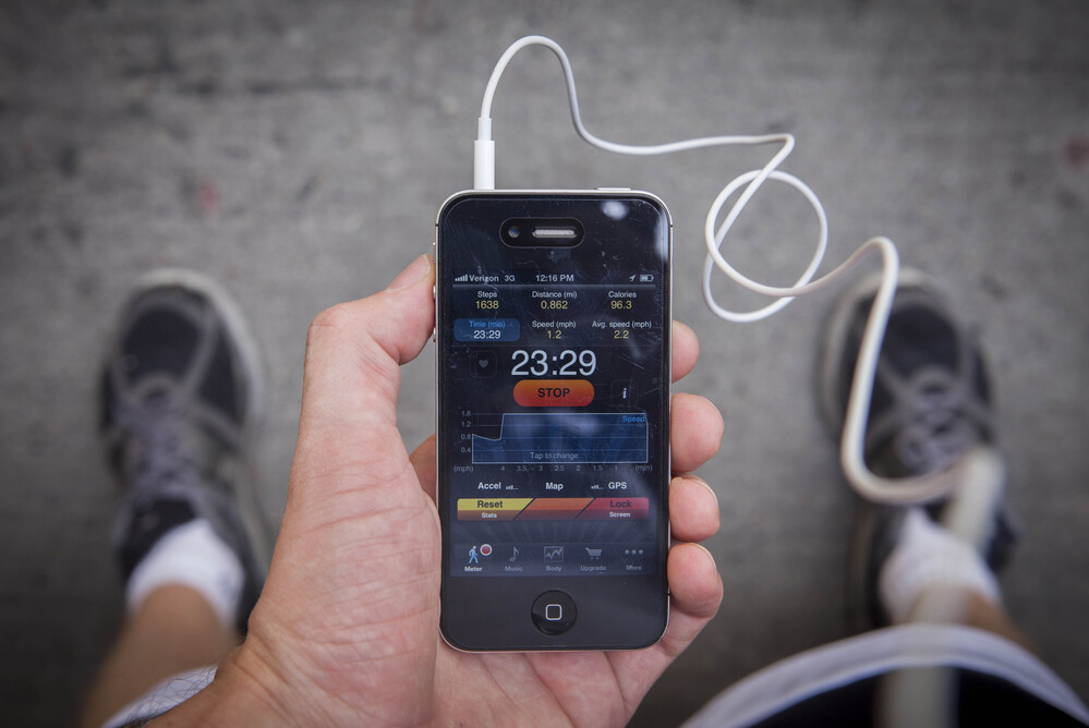 Pedometer, an app, keeps track of your steps, distance traveled and calories burned.