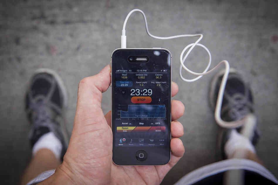 Pedometer, an app, keeps track of your steps, distance traveled and calories burned.
