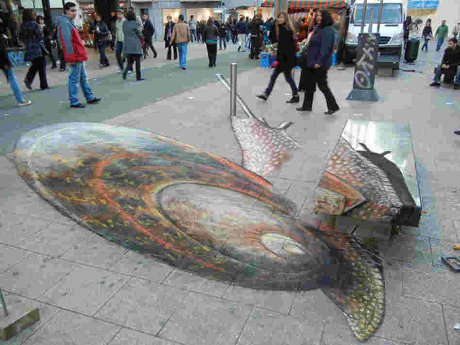 Snail pavement drawing viewed from the wrong perspective.