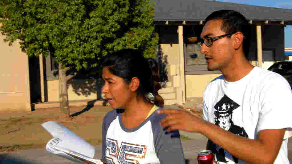Maxima Guerrero and Daniel Rodriguez canvass for votes in Phoenix. Rodriguez moved to the U.S. with his mother when he was a child, and is undocumented. "The best thing I can do now," he says, "is organize those that can [vote], and make them vote for me."