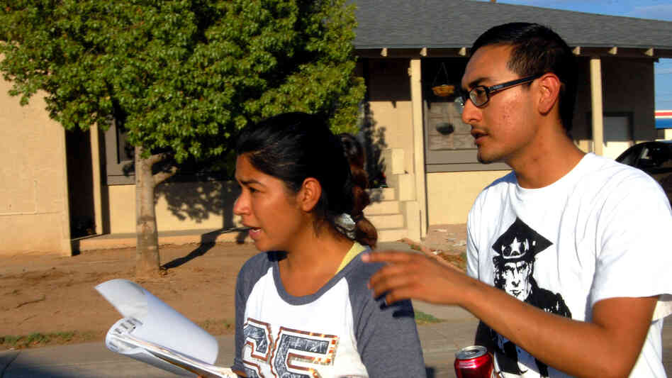 Maxima Guerrero and Daniel Rodriguez canvass for votes in Phoenix. Rodriguez moved to the U.S. with his mother when he was a child, and is undocumented. "The best thing I can do now," he says, "is organize those that can [vote], and make them vote for me."