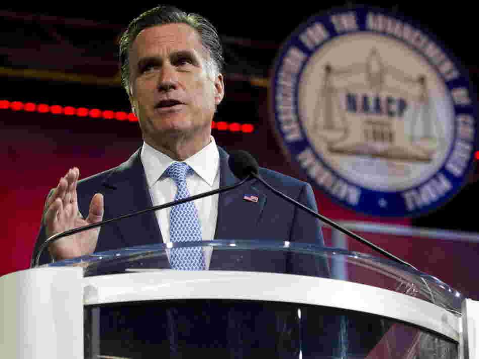 Republican presidential candidate Mitt Romney during his address to the NAACP's annual convention this morning in Houston.