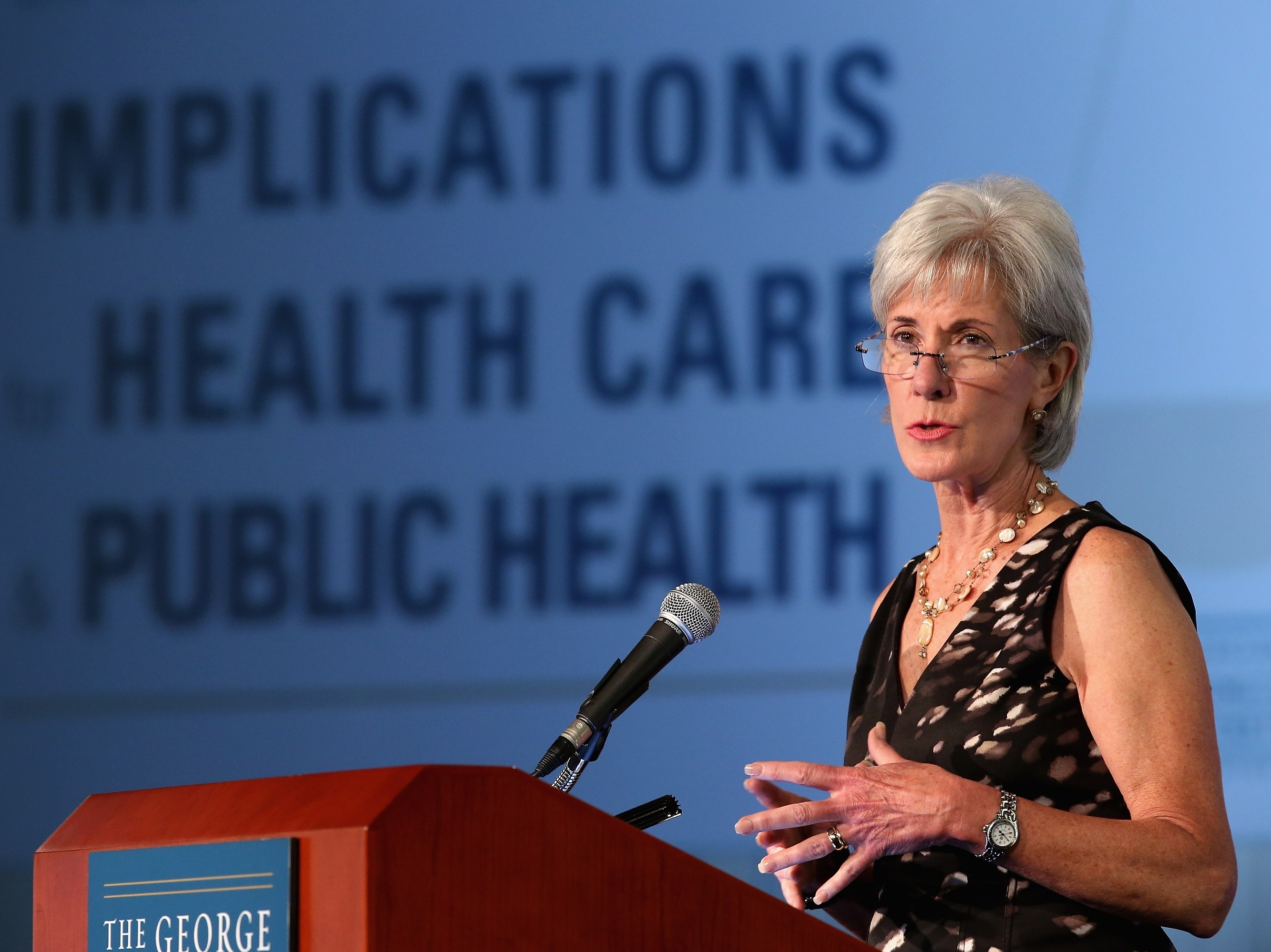 Health and Human Services Secretary Kathleen Sebelius speaks about the recent Supreme Court decision to uphold the Affordable Care Act at George Washington University on July 11 in Washington, D.C. (Image credit: Getty Images)
