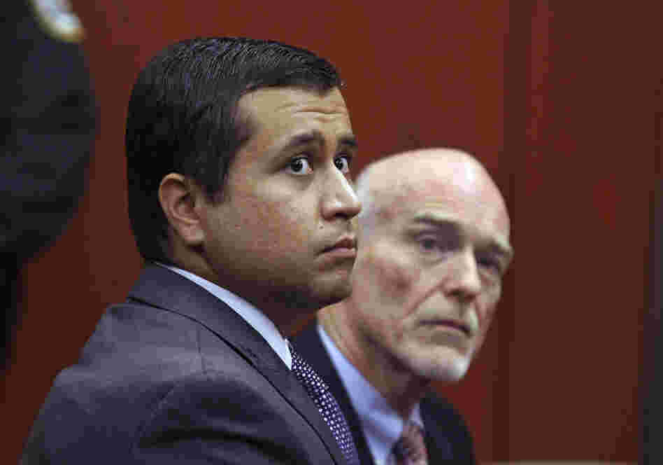 George Zimmerman, left, and attorney Don West appear before Circuit Judge Kenneth R. Lester, Jr. during a bond hearing in June.