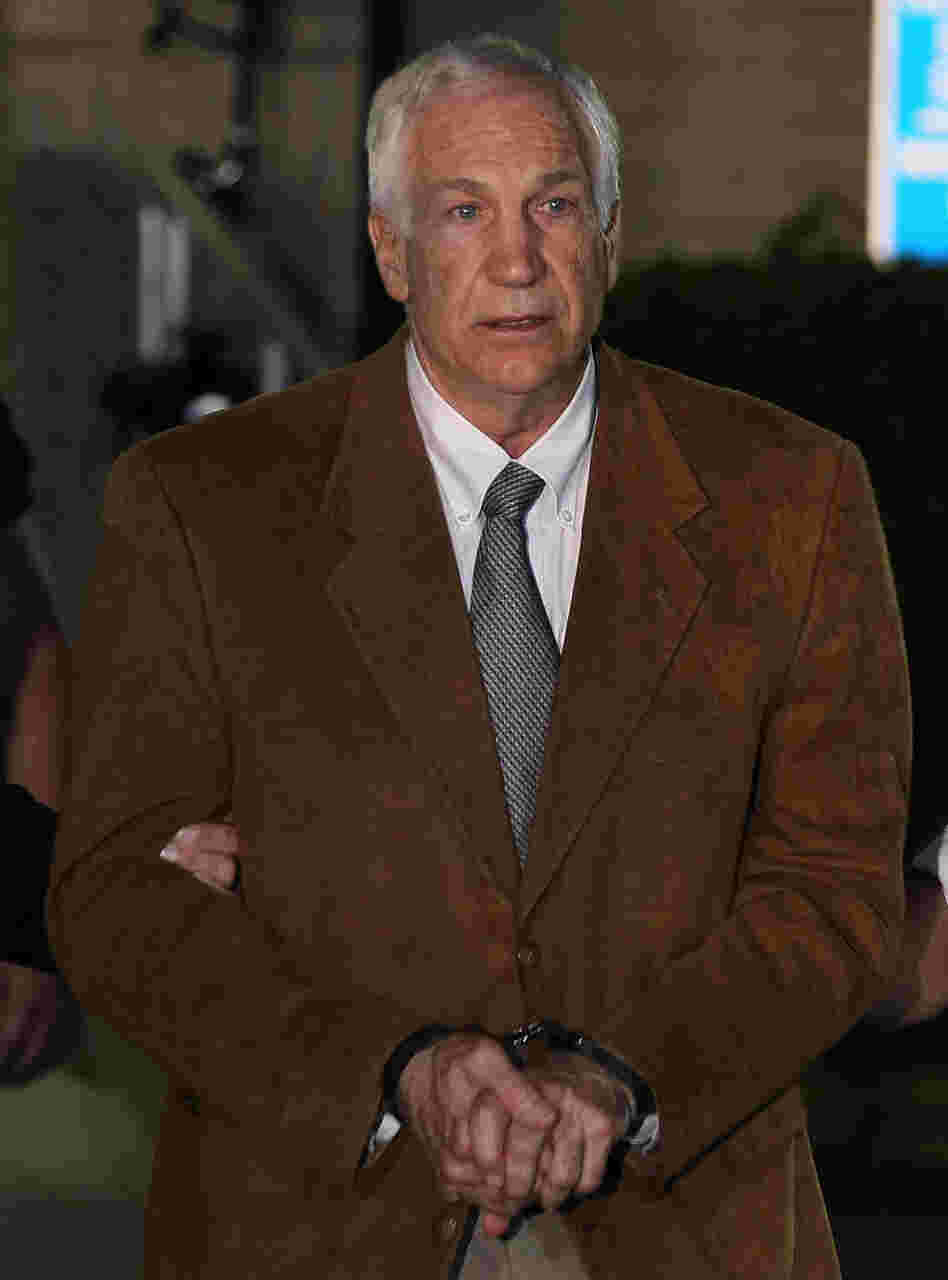 Former Penn State assistant football coach Jerry Sandusky being led away from court after his conviction last month.