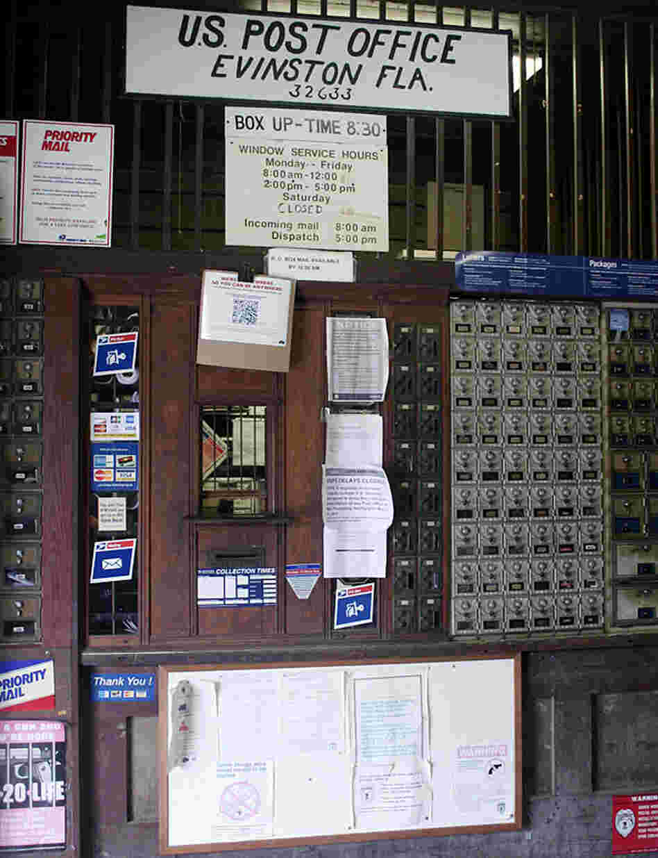 Evinston's post office is on a U.S. Postal Service list of rural facilities facing cuts in their operating hours.