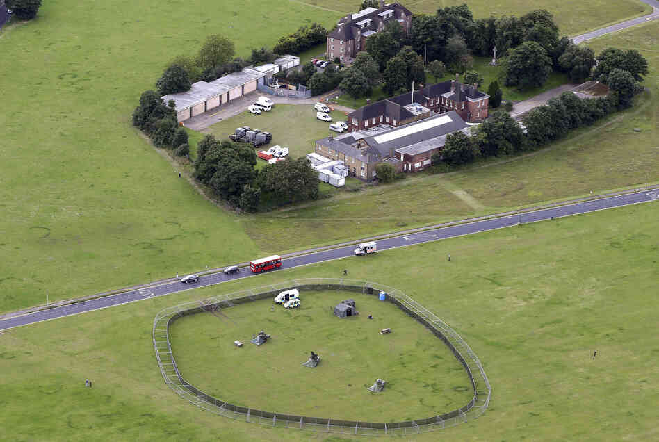 A British military missile battery, part of the Olympic security plan, is seen from an aircraft in south London. Organizers have been criticized for relying on a military presence for the 2012 Games.