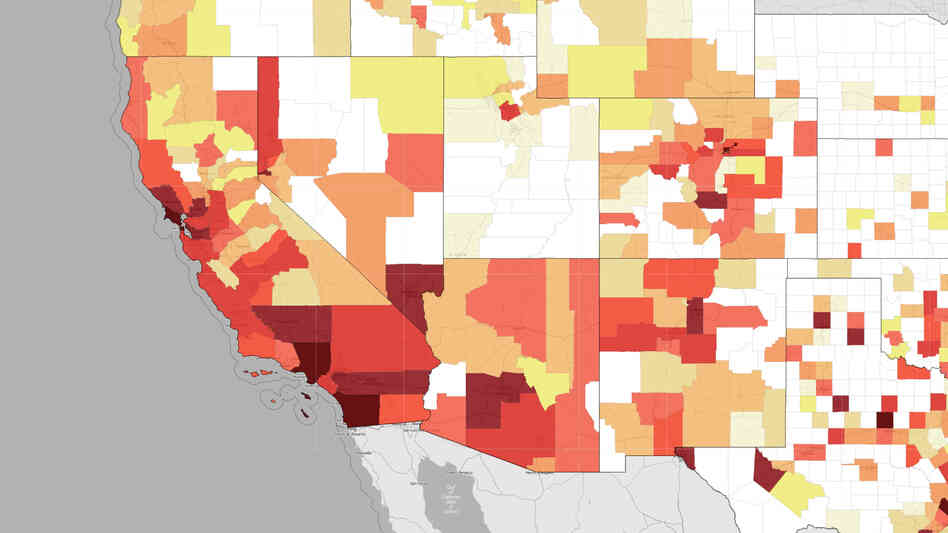 AIDS cases in California are concentrated in and around cities.