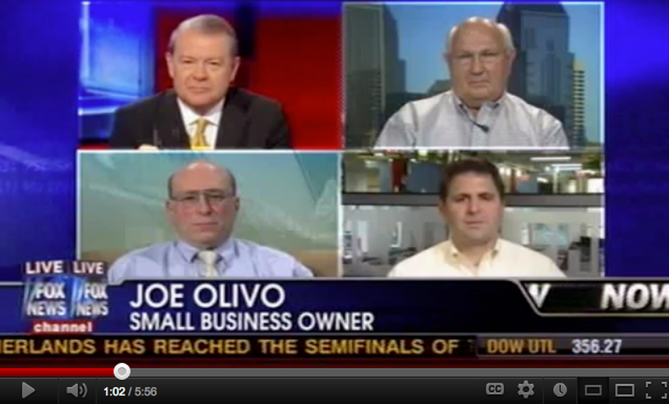 Joe Olivo (bottom right) has been interviewed by several news outlets about being the owner of a small business. This is from Fox News in July 2010.