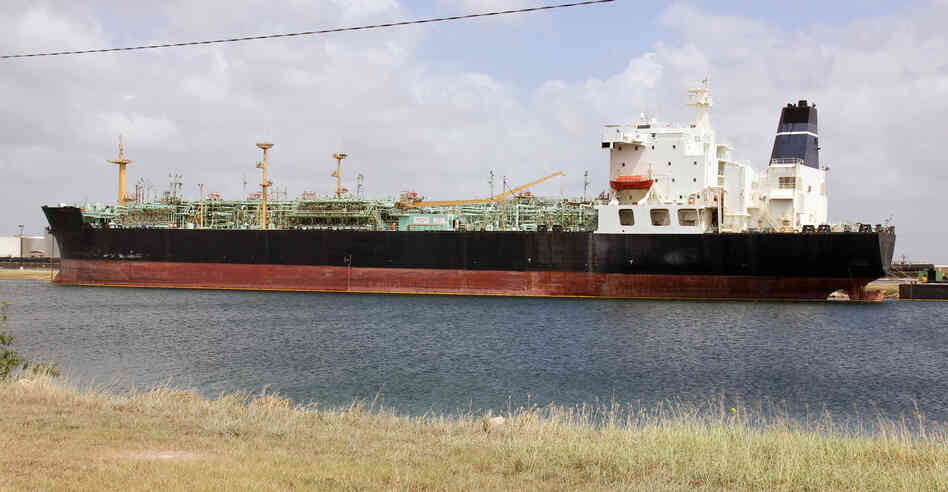 A tanker ship waits to be recycled. Even ships that appear to be in good working condition are valuable as scrap metal.