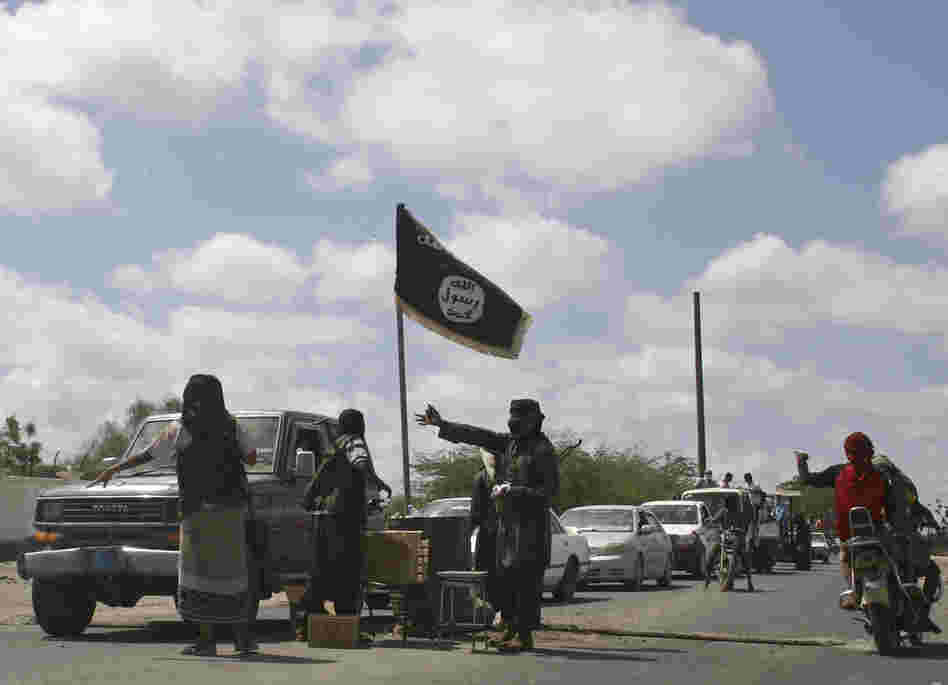 Members of Ansar al-Sharia, another al-Qaida-affiliated group, man a checkpoint at the southern Yemeni town of Jaar in April. Government troops recently retook areas in the country's restive south from militant control after a two-month offensive.