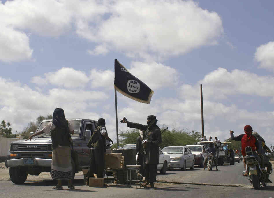 Members of Ansar al-Sharia, another al-Qaida-affiliated group, man a checkpoint at the southern Yemeni town of Jaar in April. Government troops recently retook areas in the country's restive south from militant control after a two-month offensive.