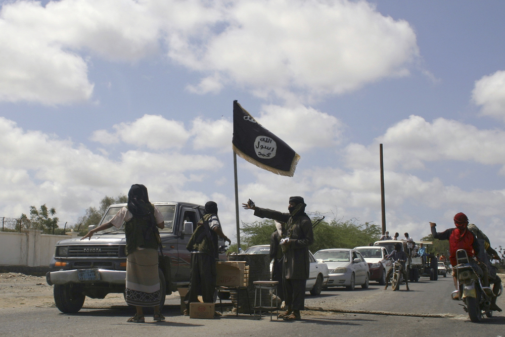Members of Ansar al-Sharia, another al-Qaida-affiliated group, man a checkpoint at the southern Yemeni town of Jaar in April. Government troops recently retook areas in the country's restive south from militant control after a two-month offensive.