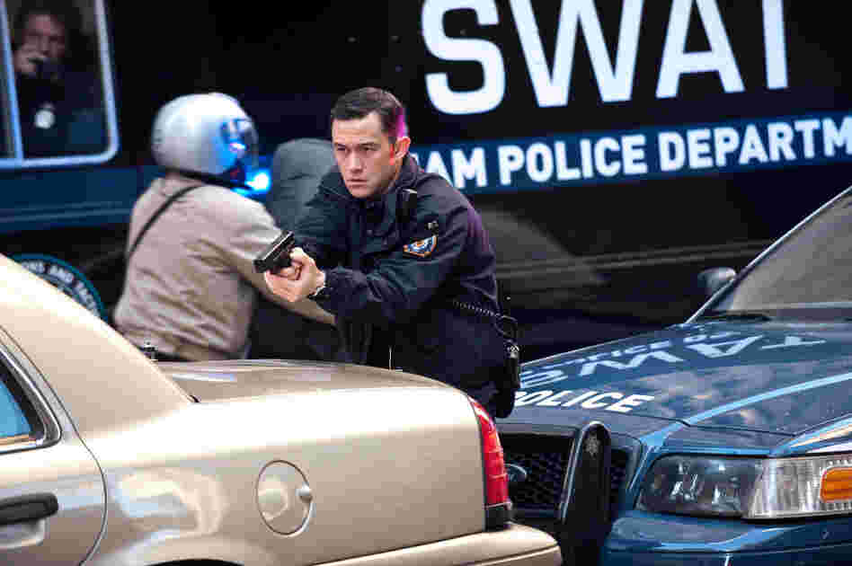 Joseph Gordon-Levitt as police officer John Blake in The Dark Knight Rises.