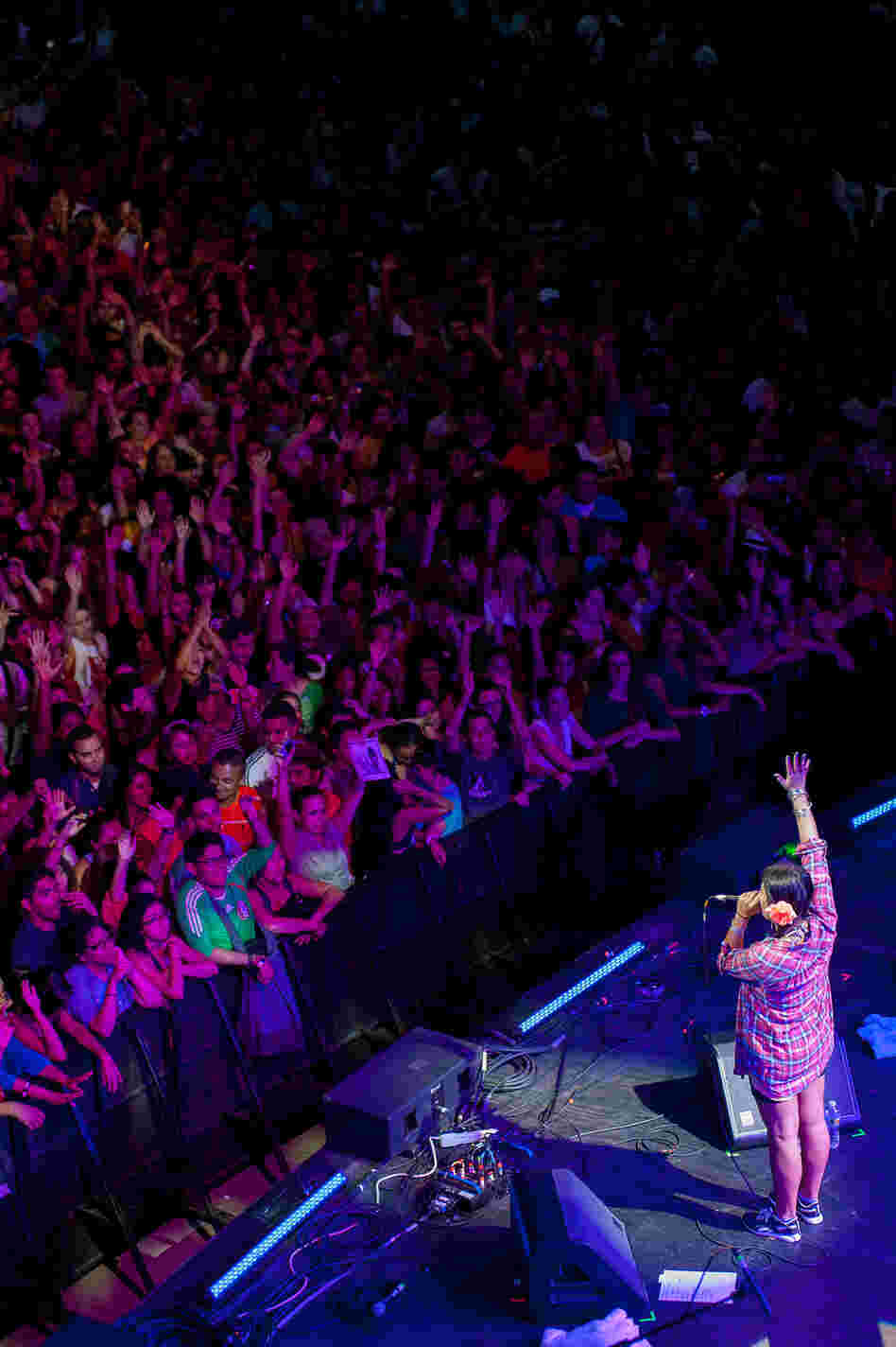 Though the crowd waived Puerto Rican flags in anticipation of Calle 13, the Chilean rapper won over the crowd with calls to unite Latin Americans.