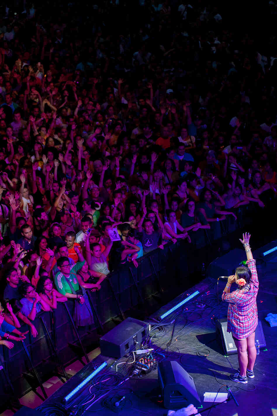 Though the crowd waived Puerto Rican flags in anticipation of Calle 13, the Chilean rapper won over the crowd with calls to unite Latin Americans.