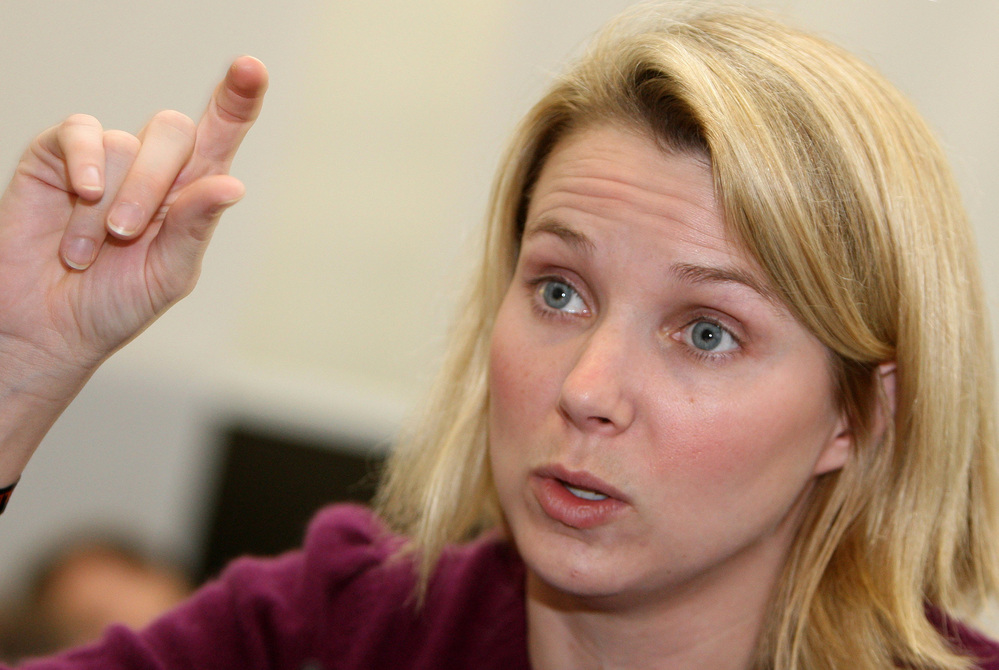 Marissa Ann Mayer gestures as she gives an interview in January of 2008.