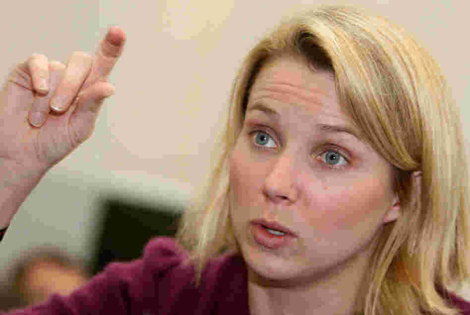 Marissa Ann Mayer gestures as she gives an interview in January of 2008.