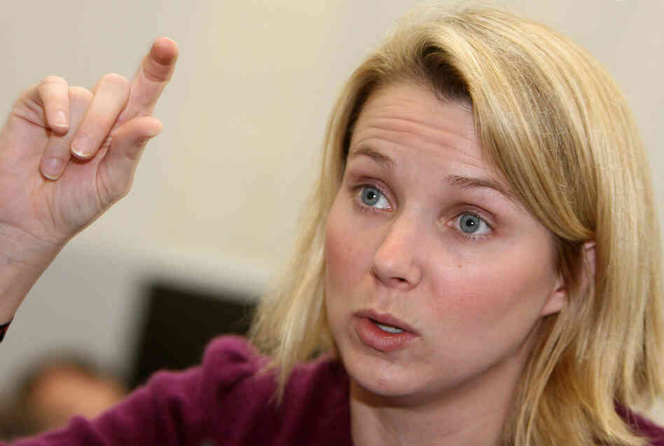 Marissa Ann Mayer gestures as she gives an interview in January of 2008.