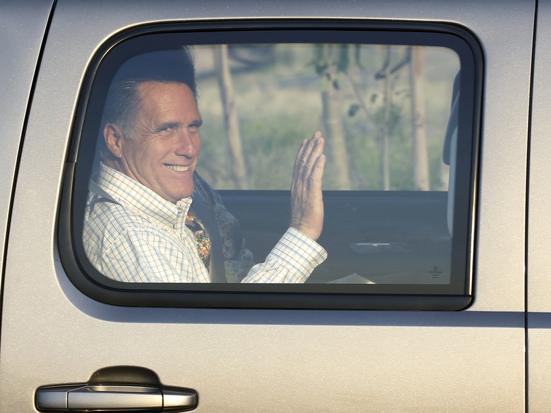 Mitt Romney arrives at the Utah Olympic Park for a private dinner during a donor's conference in Park City, Utah, on June 22.