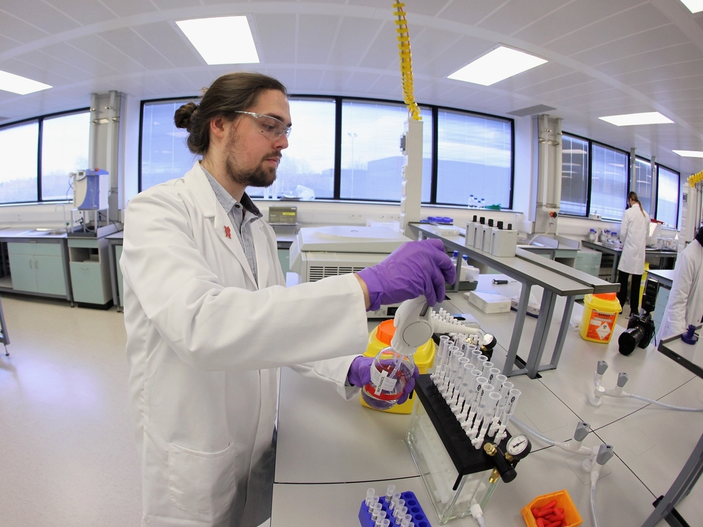 An analyst works in the Olympic anti-doping laboratory in January.  The lab in Harlow, England will test 5,000 of the 10,490 athletes' samples from the London 2012 Games.