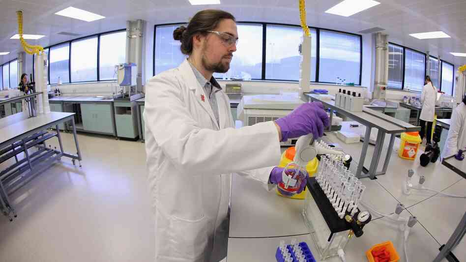 An analyst works in the Olympic anti-doping laboratory in January.  The lab in Harlow, England will test 5,000 of the 10,490 athletes' samples from the London 2012 Games.
