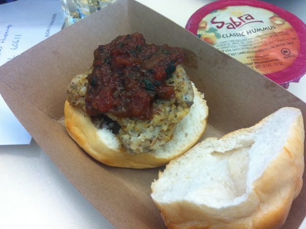 An Asian Carp Slider. With a side of hummus, for some reason.