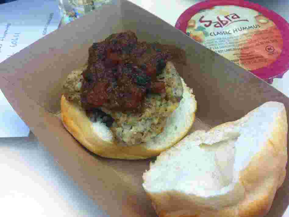 An Asian Carp Slider. With a side of hummus, for some reason.