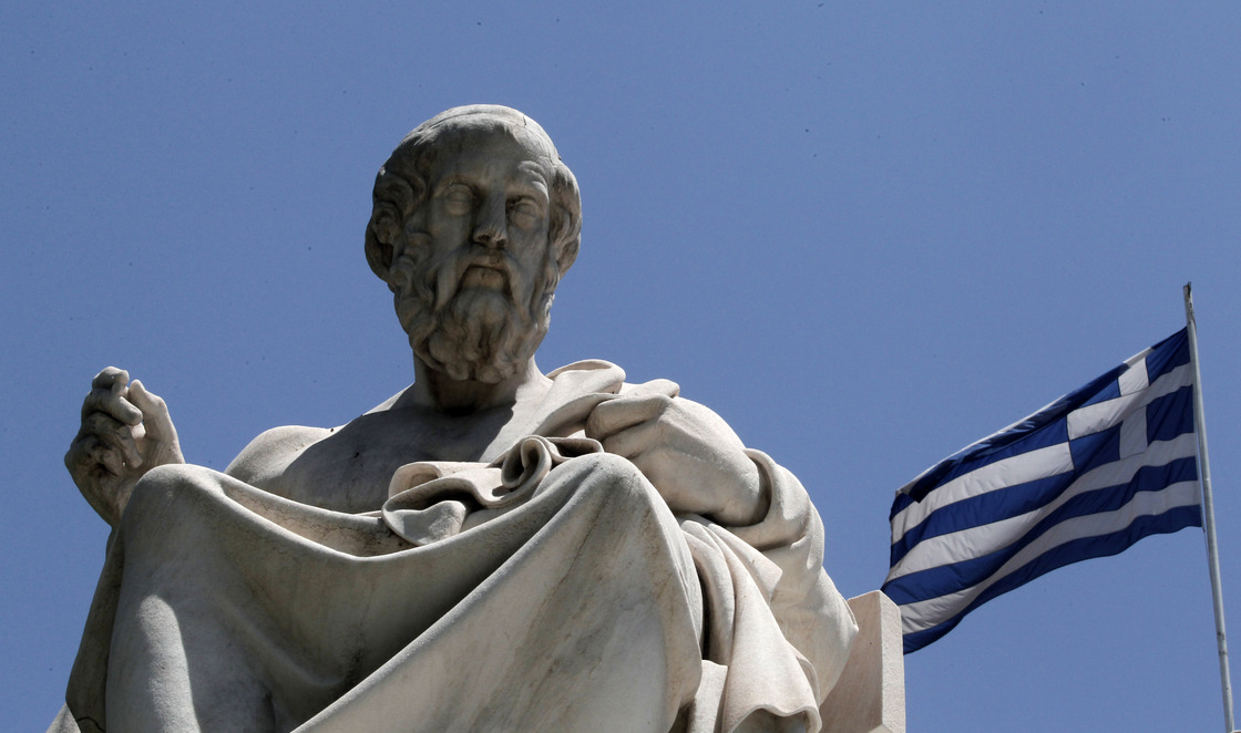 The marble statue of Plato stands in front of the Athens Academy in Athens. The ancient Greek philosopher had his doubts about democracy.