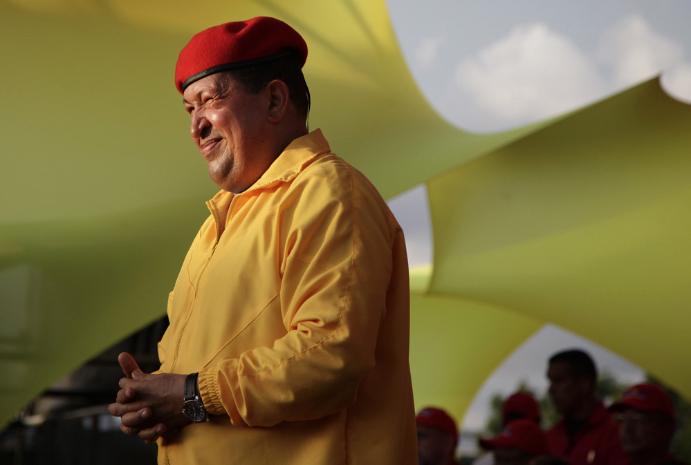 Venezuela's President Hugo Chavez smiles at a campaign rally in Barquisimeto, Venezuela on Saturday.