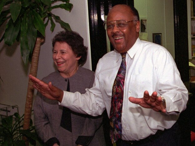 William Raspberry celebrates after it was announced that he won the 1994 Pulitzer Prize for commentary.