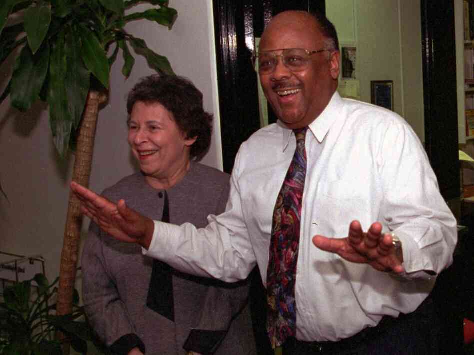 William Raspberry celebrates after it was announced that he won the 1994 Pulitzer Prize for commentary.