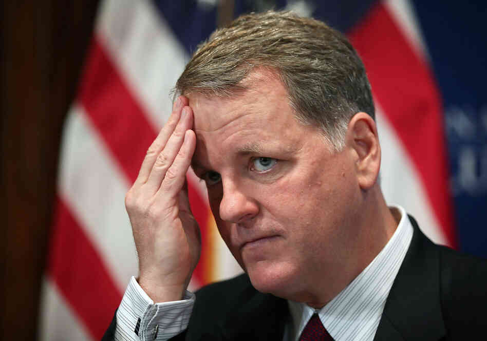 US Airways CEO Doug Parker waits to be introduced prior to his address to a National Press Club Newsmaker Luncheon in Washington, DC.