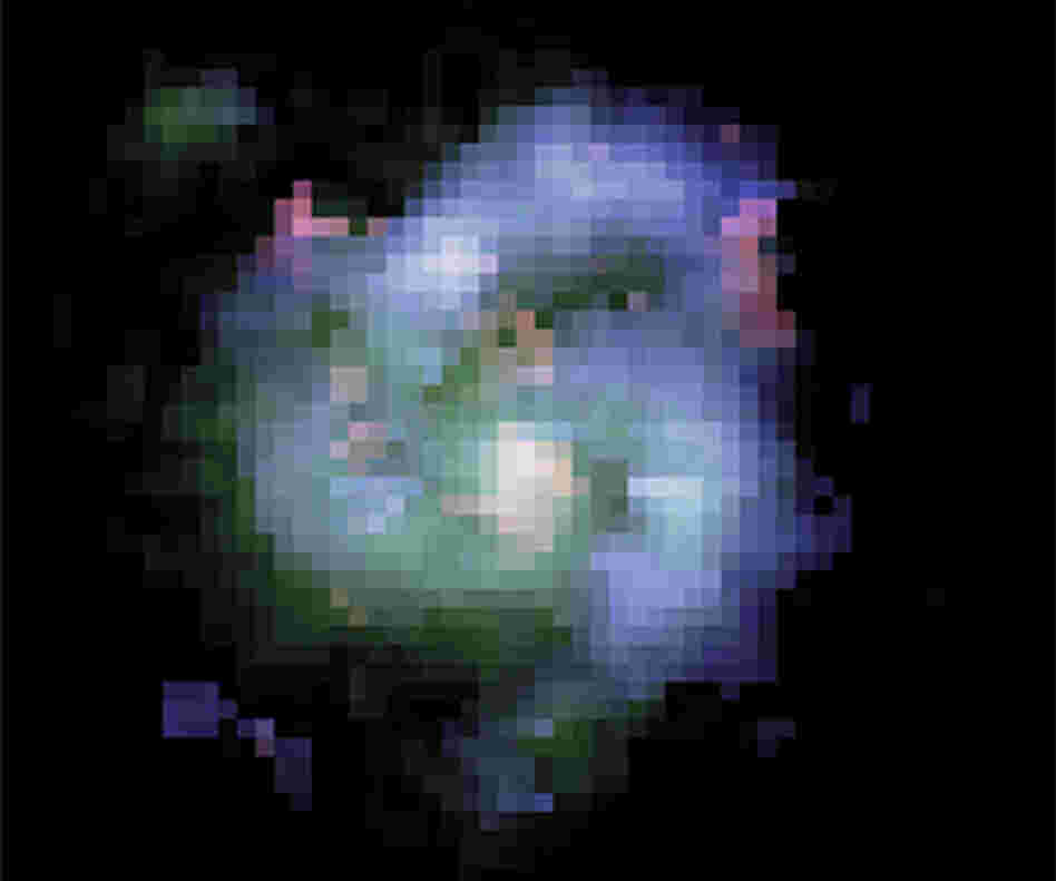 Hubble Space Telescope/Keck false color composite image of galaxy BX442. Hubble Space Telescope/Keck false color composite image of galaxy BX442.