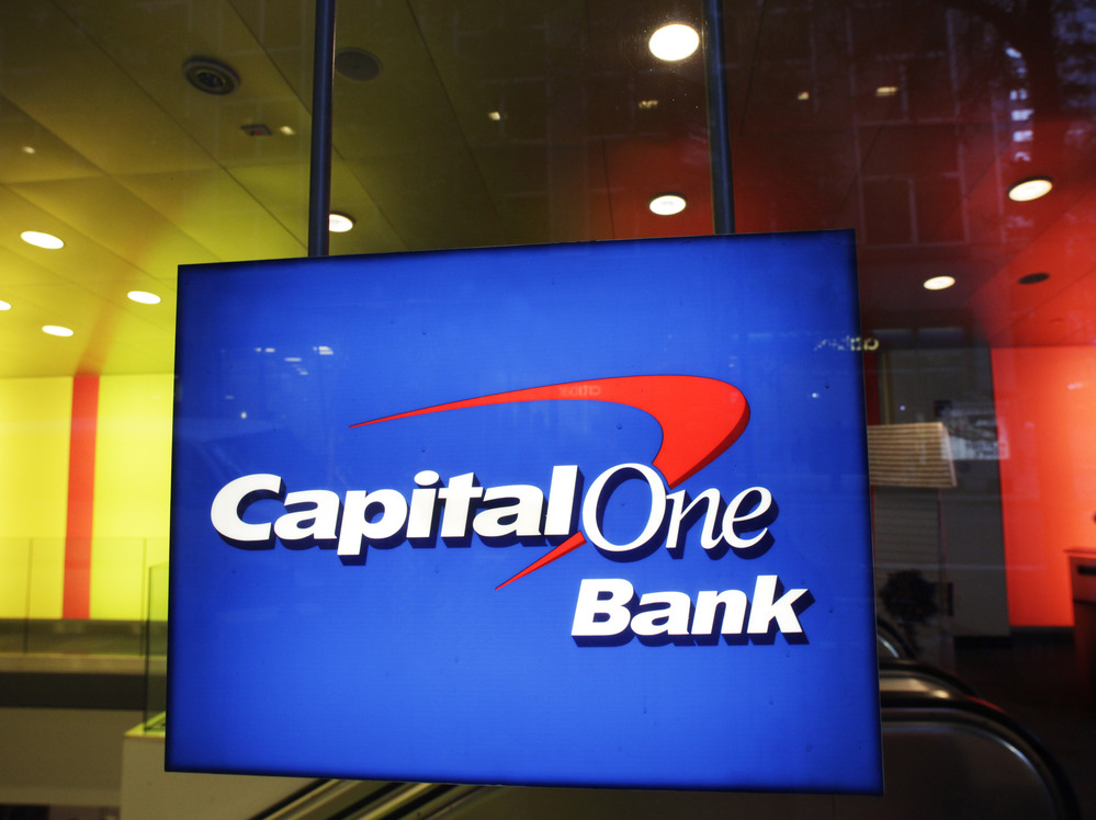 A New York office of Capital One Bank in May. The company on Tuesday settled allegations that it misled credit card customers.