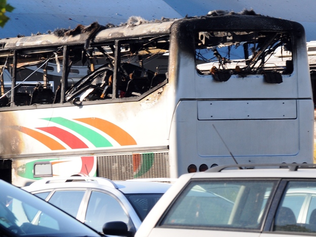 One bus was largely destroyed and others nearby were damaged by today's explosion in Bulgaria.