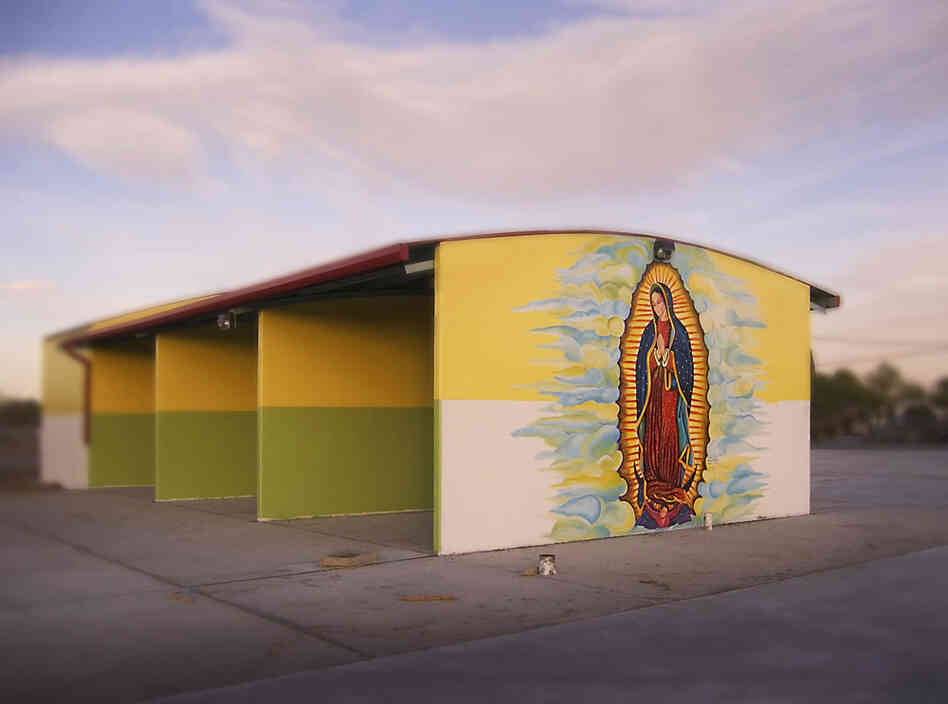 The Virgin's Car Wash, 2005. The Virgin de Guadalupe on an unfinished car wash in El Paso.